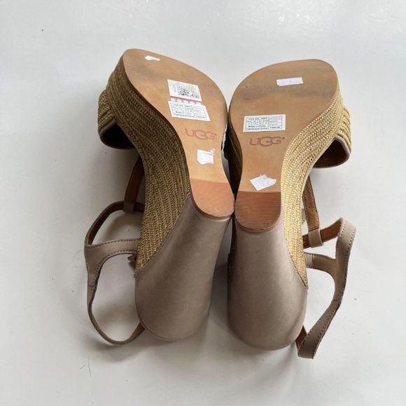 UGG Australia Fitchie Platform Wedge Sandals T-STRAP Oyster Tan beige Si… - Picture 5 of 10